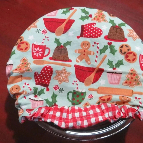 Kitchenaid Bowl Cover, Christmas Baking and Reversible Red Gingham - Picture 3 of 6